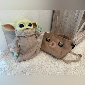 Star Wars Green and Tan Baby Yoda Doll with Bag, 12”